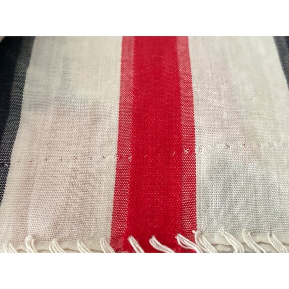 Vintage Fabric Red White Navy Stripe Quilting Sewing Cloth Cotton ~208 X 36 AS I - Picture 6 of 16